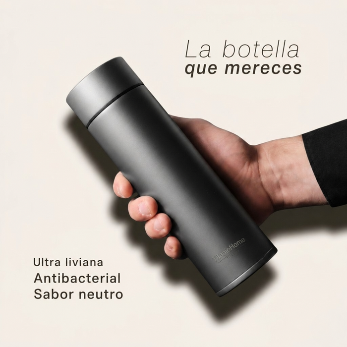 TitanioHome Botella de Agua 100% Titanio Puro - Bebe Limpio, Vive Mejor.