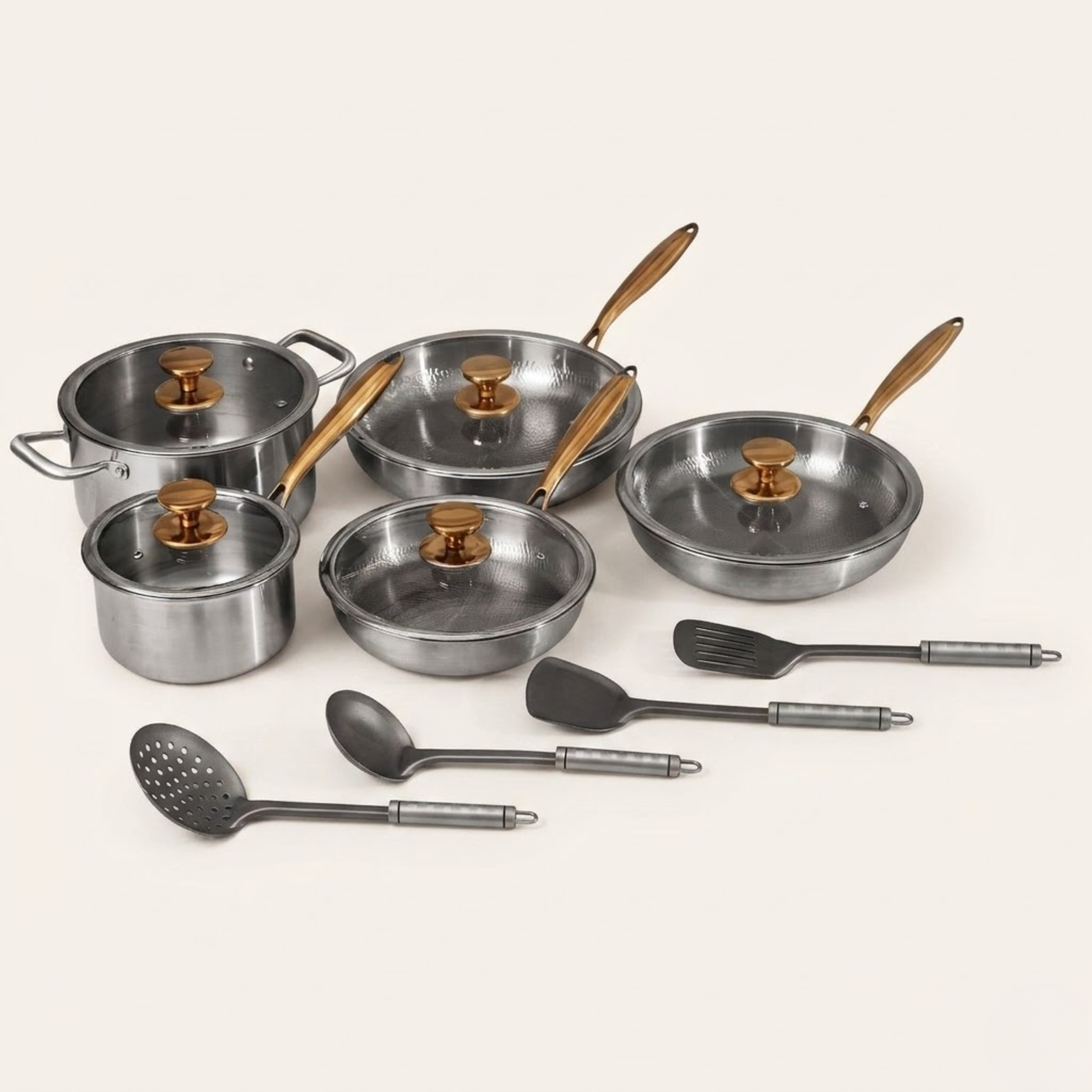 Batería de Cocina Clásica de Titanio Completa (14 Piezas)
