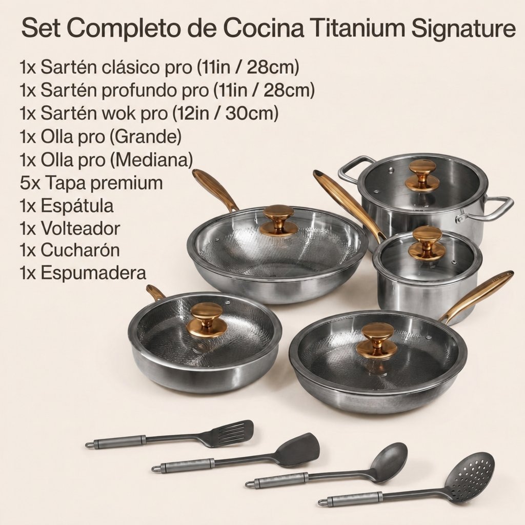 Batería de Cocina Signature de Titanio Completa (14 Piezas)