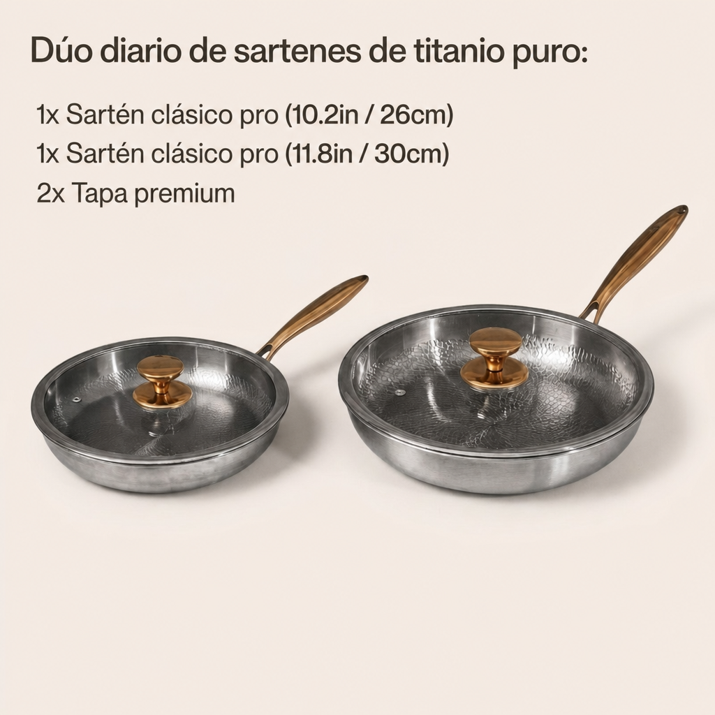 Dúo de Sartenes de Titanio Puro para el Día a Día (4 Piezas)