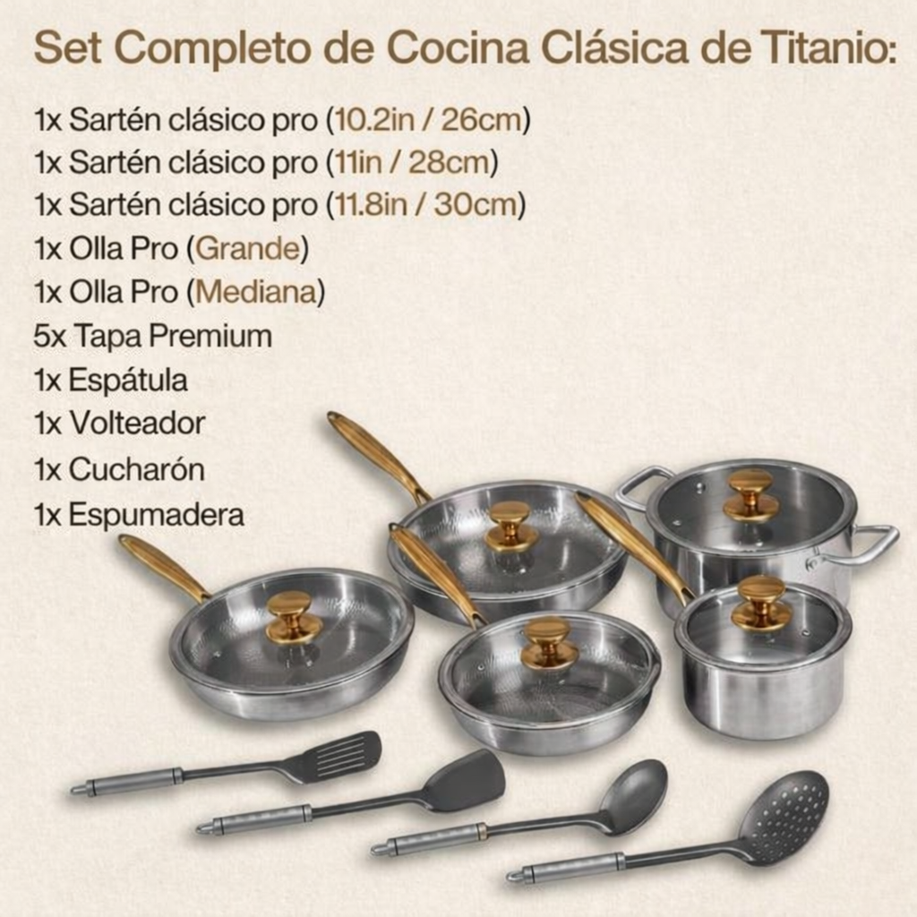 EXCLUSIVO REBAJAS DE VERANO | TitanioHome® Batería de Cocina Clásica de Titanio Completa (20 Piezas)