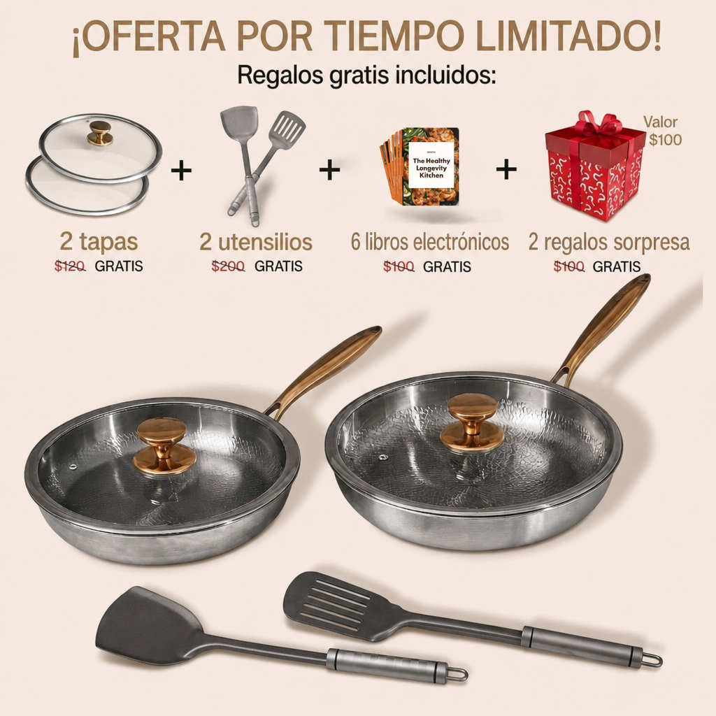 EXCLUSIVO REBAJAS DE VERANO | TitanioHome® Set Dúo de Sartenes de Titanio Puro para el Día a Día (10 Piezas)