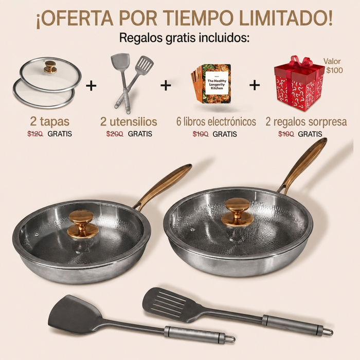 EXCLUSIVO REBAJAS DE VERANO | TitanioHome® Set Dúo de Sartenes de Titanio Puro para el Día a Día (10 Piezas)