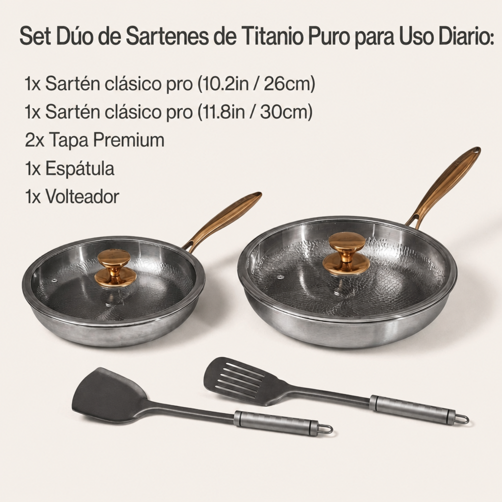 EXCLUSIVO REBAJAS DE VERANO | TitanioHome® Set Dúo de Sartenes de Titanio Puro para el Día a Día (10 Piezas)
