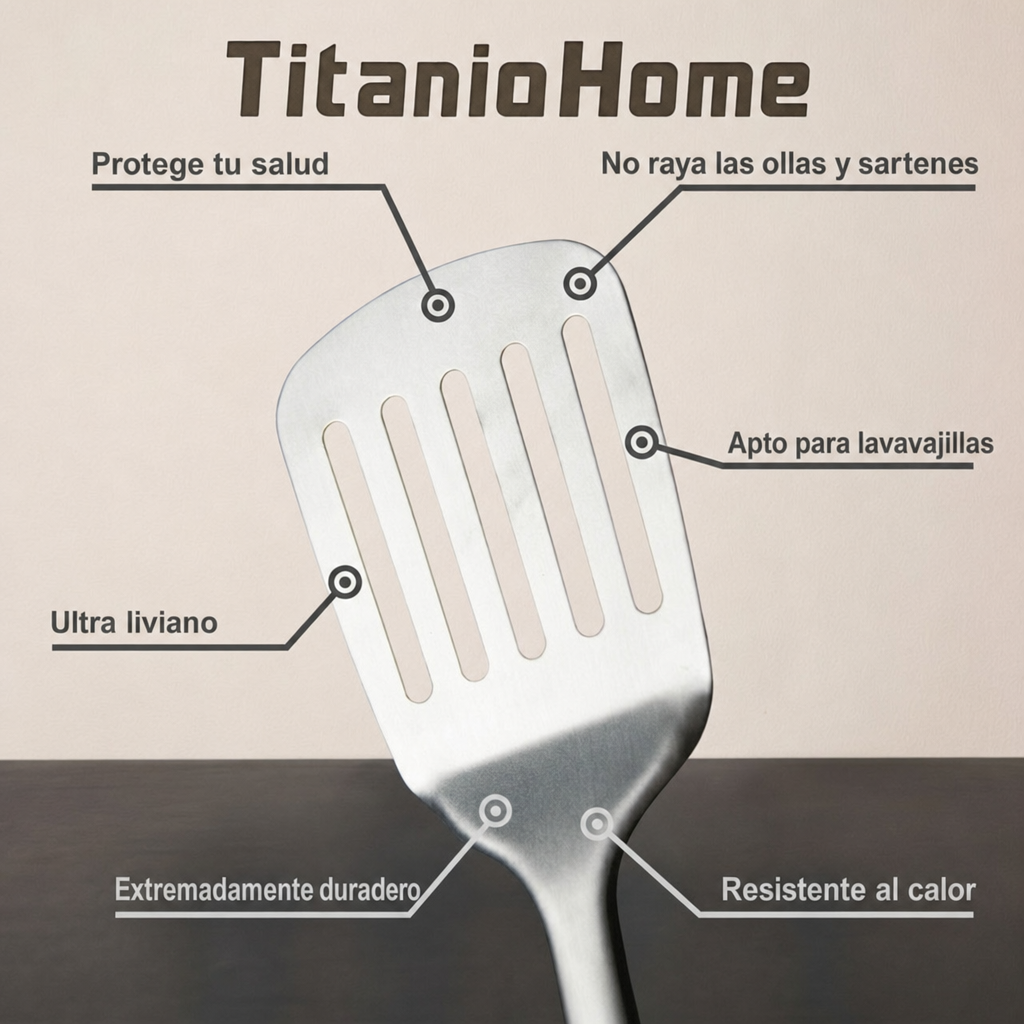 TitanioHome Espátula / Utensilios 100% Titanio Puro.