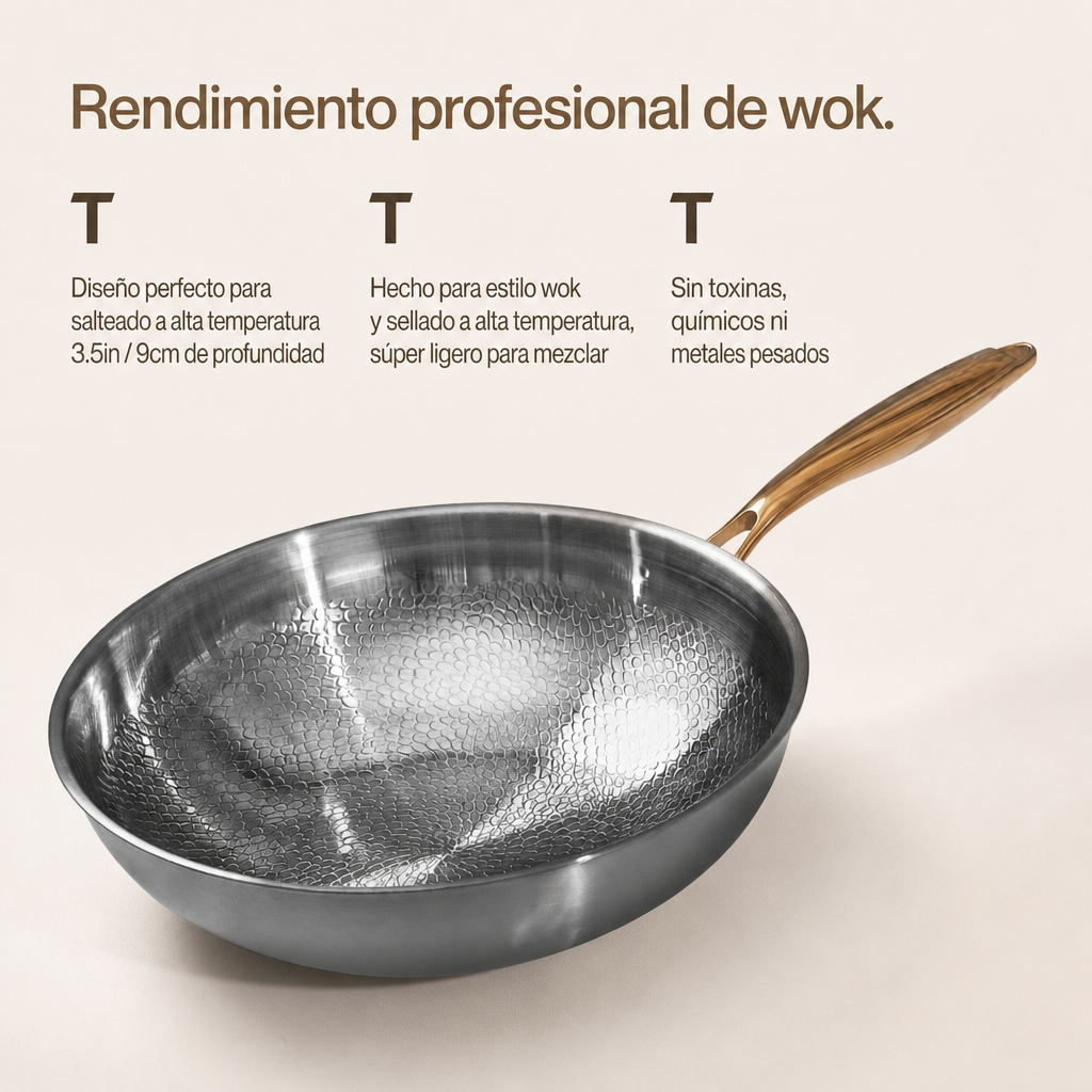 TitanioHome® Wok Pro de Titanio Puro Certificado