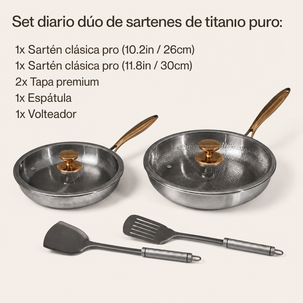 Set Dúo de Sartenes de Titanio Puro para el Día a Día (6 Piezas)
