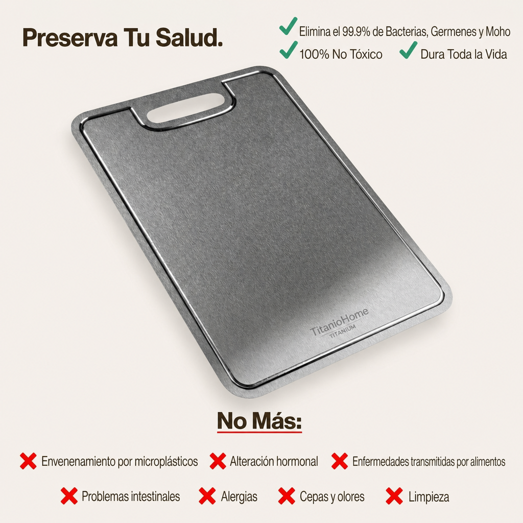 Tabla de Cortar de Titanio Puro TitanioHome® Certificada - V2 Diseño Actualizado